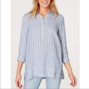 J. Jill Love Linen Blue & White Striped Linen Tunic Size Large